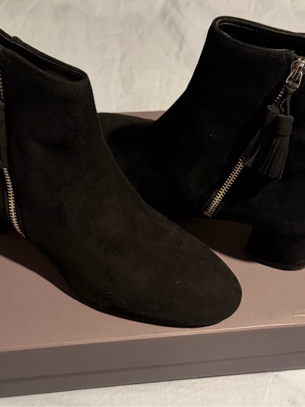 Ann Taylor Black Suede Tassel Zip Ankle Boots